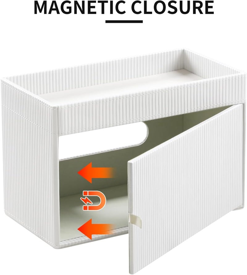 Cretkhp Tissue Box Cover Rectangle with Storage Tray, PU Leather Tissue Holder for Bathroom Vanity Countertop Night Stands Bedroom Office Desk, Stylish Rectangular Tissue Box Holder (Ivory) - Image 3
